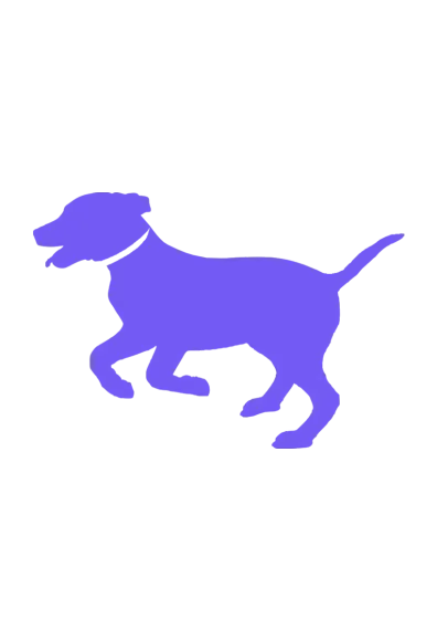 silhouette of a smiling, running dog